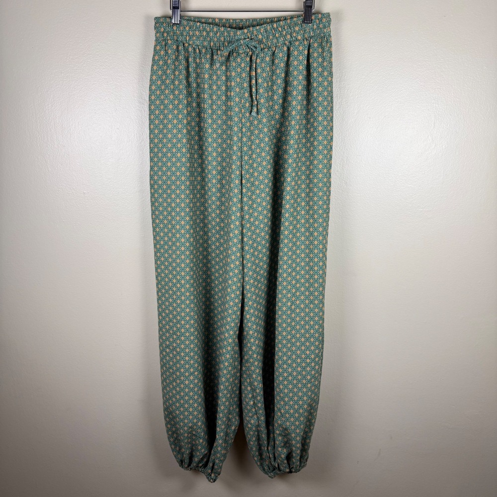 Three Bird Nest Women's Medium Jogger Pants Teal Orange Geometric Diamond Boho
